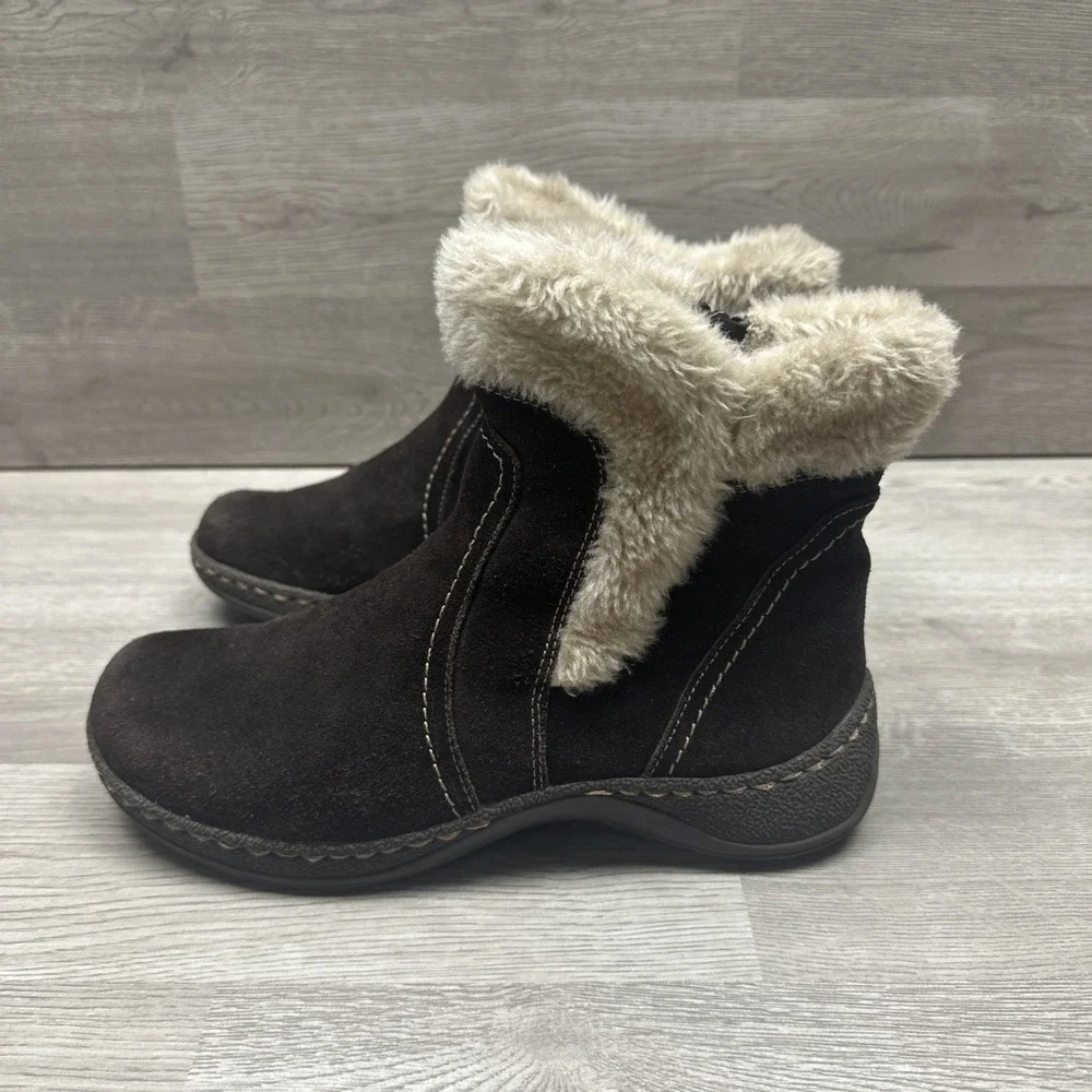 Baretraps Emily Brown Suede Leather Faux Fur Lined Boots Women Size 8M Very Nice